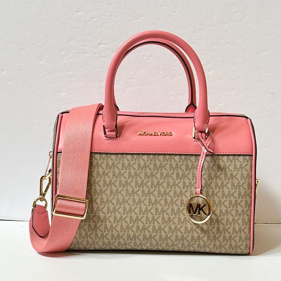 Michael Kors Jet Set Travel Medium Duffle Satchel Shoulder Bag Tea Rose Multi - Picture 1 of 14